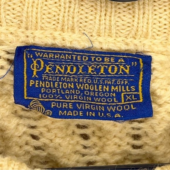 VINTAGE PENDLETON CREAM PURE WOOL MENS SWEATER XL MADE IN USA ACADEMIA - Picture 9 of 10